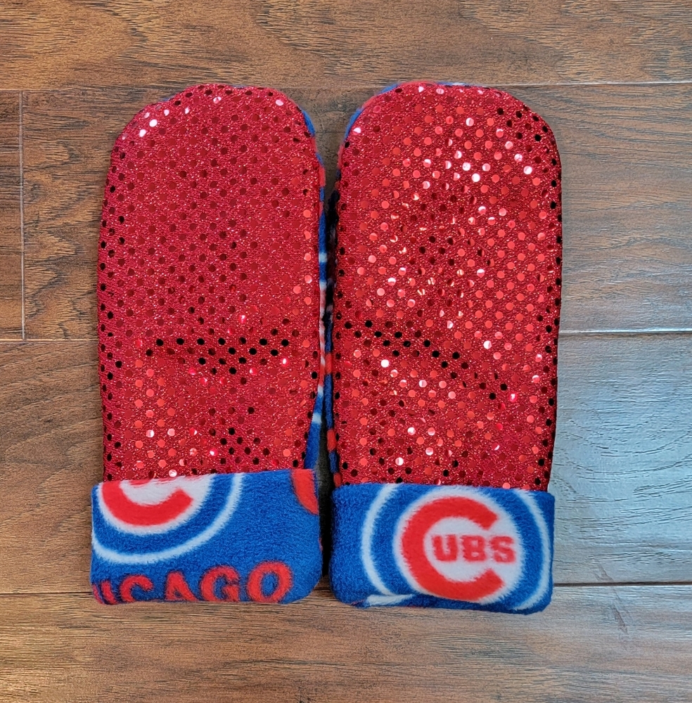 Chicago Cubs MLB Baseball Sequin Women's Fleece Sparkle Mittens